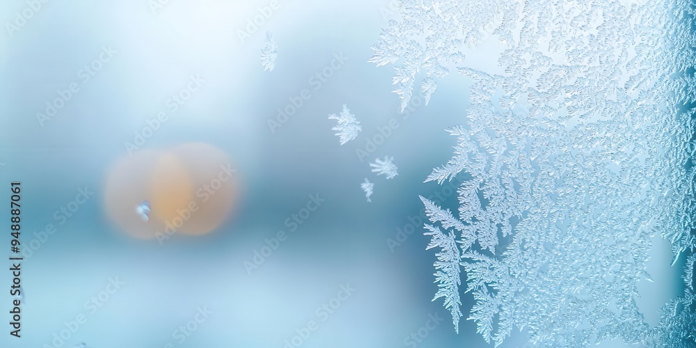 Poster close-up of frost on a window pane, macro, winter's intricate patterns