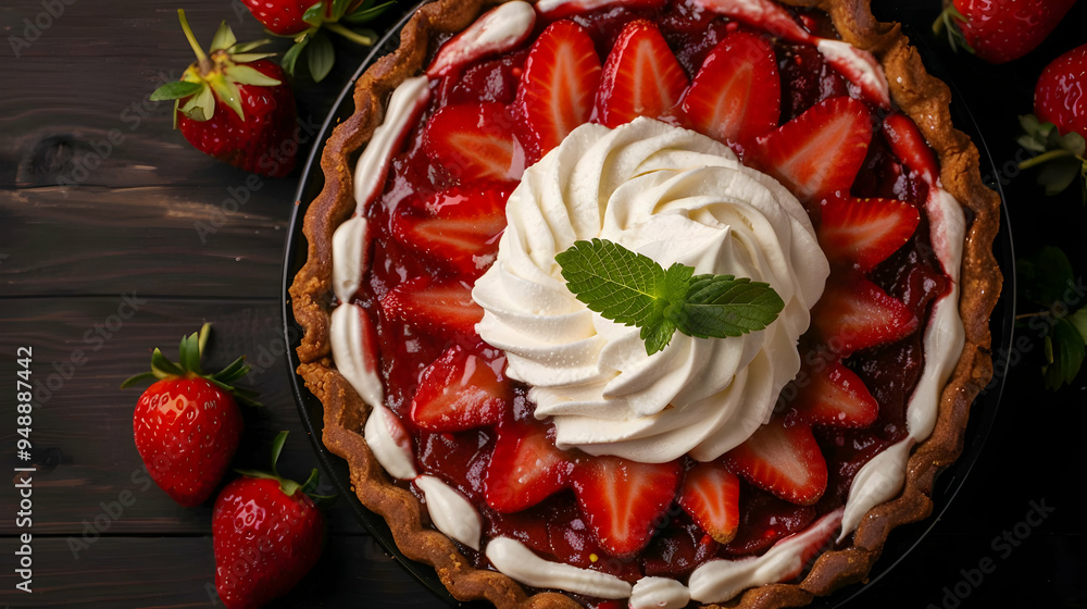 Sticker Strawberry Pie With Whipped Cream Top