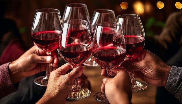 Un brindis entre amigos con copas de vino durante una celebraci&oacute;n