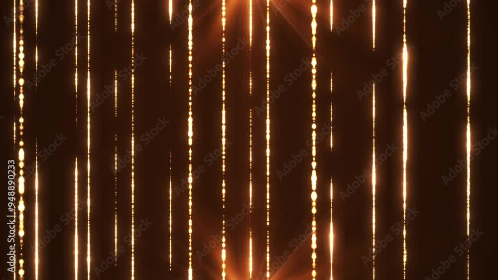 Poster abstract elegant golden vertical lines of light. rain of orange particles, glitter. animation seamle