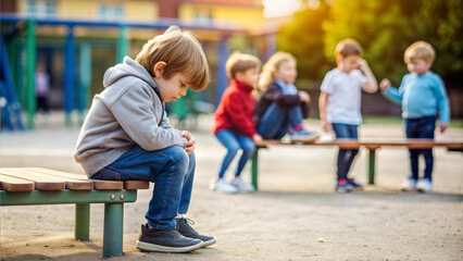 Child alone on a bench in the park