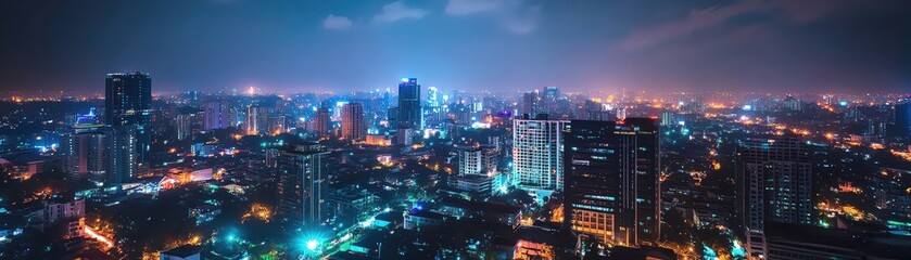 Obraz premium Night cityscape with skyscrapers and city lights