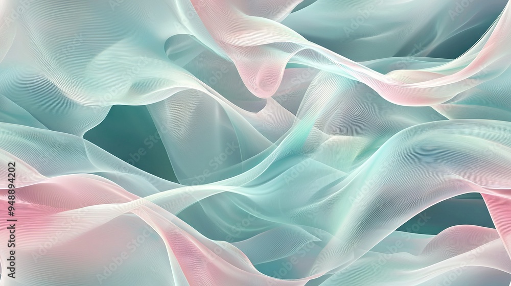 Canvas Prints  A digital illustration showcasing waves of light in hues of blue, pink, and pale pink against a dark background