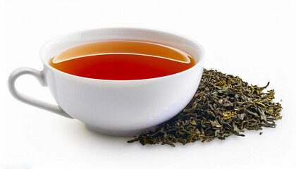 tea in white cup isolated on a white background