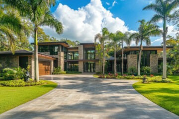 Obraz premium Florida Single Family Home. Contemporary Executive Estate with Elegant Brick Features