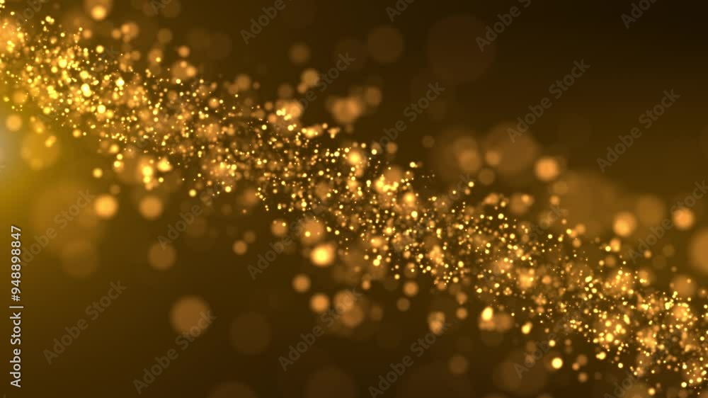 Poster abstract background of gold particles. gold shiny background. gold dust and beautiful bokeh on a dar