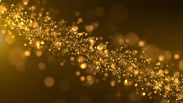 Abstract background of gold particles. Gold shiny background. gold dust and beautiful bokeh on a dark background. seamless loop