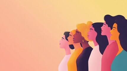 Vector flat horizontal banner for International Women's Day, women of different nationalities stand side by side together. generative ai