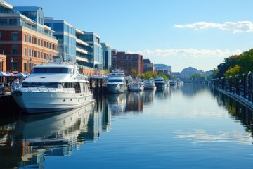 Obraz premium Washington DC Wharf: Marina District with Hotels, Restaurants, and Skyline Views
