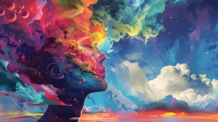 Obraz premium Colorful Abstract Portrait in a Dreamy Sky