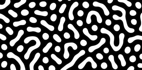 Abstract Turing organic wallpaper with background. Turing reaction diffusion monochrome seamless pattern with chaotic motion. Natural seamless line pattern. Linear design with biological shapes.