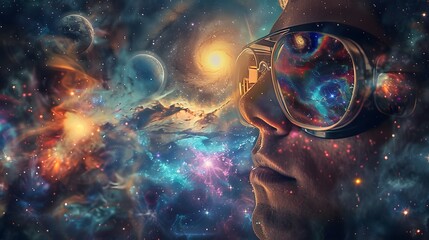 Man Looking at the Stars Through Glasses