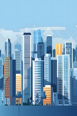 Fototapeta premium Modern City Skyline Illustration with Blue and Orange Buildings