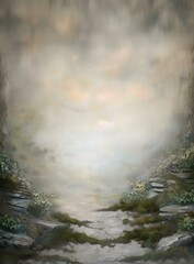 Misty Forest Path Background Illustration