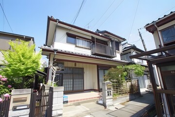 Fototapeta premium Traditional Japanese House with Balcony and Garden