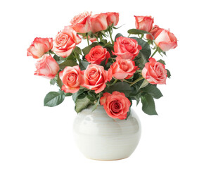 Obraz premium bunch of roses in white vase isolated on transparent background