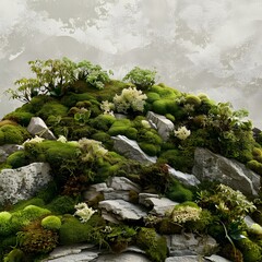 Green Moss Covered Rocks with Plants