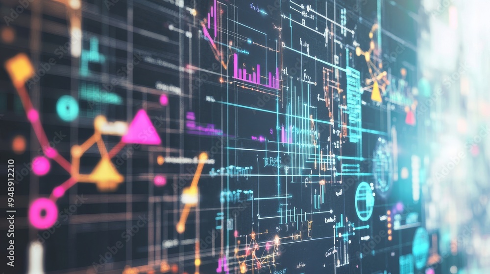 Poster abstract technology background with neon lights and data.