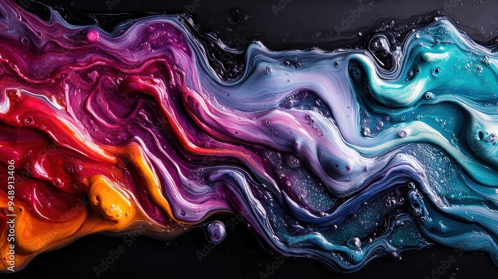 Poster a vibrant and colorful abstract artwork featuring swirling fluid patterns with various hues ranging 