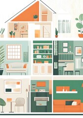 Cross Section View of a Home with Different Rooms