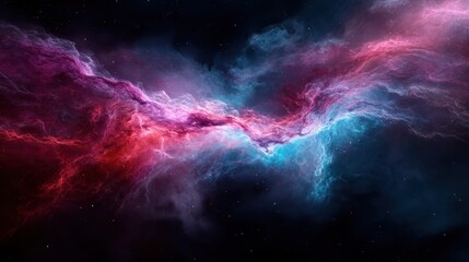 Fototapeta premium A stunning cosmic nebula with bright pink and blue colors swirls in the vastness of space, showcasing the beauty and mystery of the universe in an ethereal display.