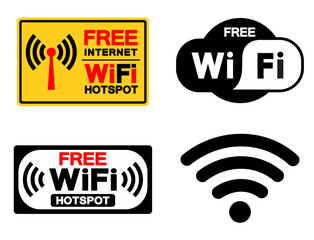 Free WiFi Set Symbol Sign, Vector Illustration, Isolate On White Background Label. EPS10