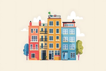 Colorful Building Illustration, Flat Design
