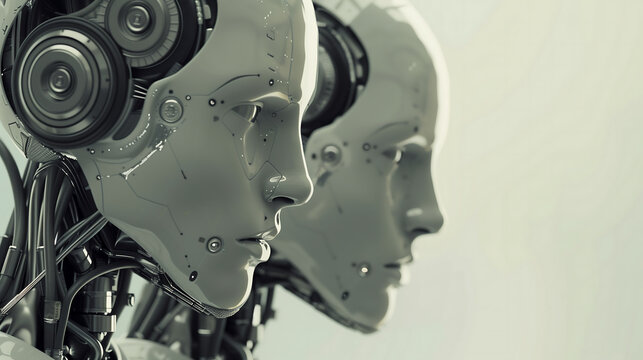 transformation image. Cyborg. The concept of artificial intelligence.Portraits of a robots, futurism.Generative AI	