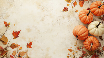 Fototapeta premium Halloween Pumpkins and Autumn Leaves on a Festive Fall Background 