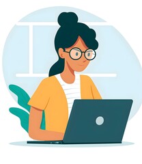 Woman Working On Laptop Illustration