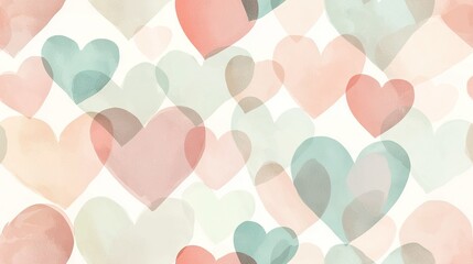   A set of distinct heart shapes on a white backdrop, rendered in shades of pink, blue, and green