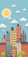 Fototapeta premium Cartoon Illustration of Colorful Buildings in a City