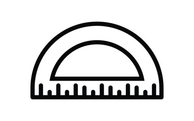 Half circle protractor for measuring angles line icon, use for math apps and websites, white background vector illustration.