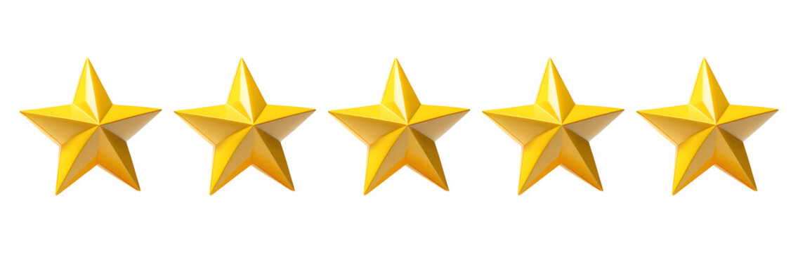 Conjunto com 5 estrelas brilhantes em fundo transparente sem fundo