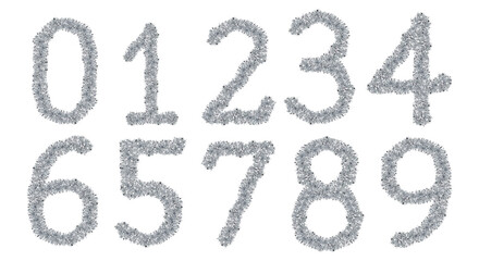 numbers made from New Year's tinsel, isolated Christmas tinsel, tinsel garland