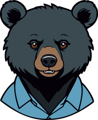 Bear head cartoon in a blue collar