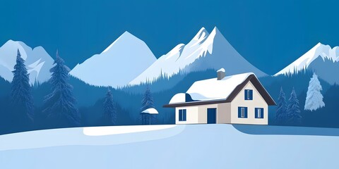 Fototapeta premium Winter Mountain Cabin Illustration