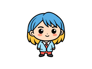 Boy cartoon with blue hair and business attire