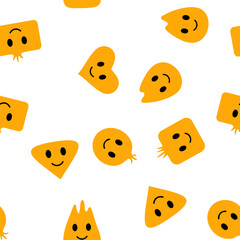 Seamless happy emoji pattern in cartoon style on colorful background.