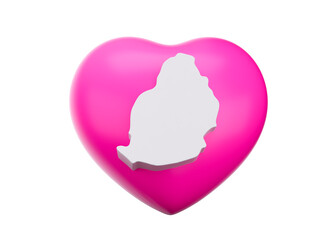 3d Pink Heart With 3d White Map Of Mauritius Isolated On White Background 3d Illustration
