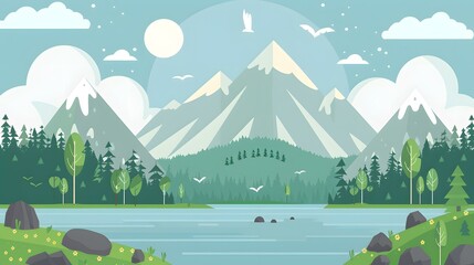 Mountain Landscape with Lake and Forest