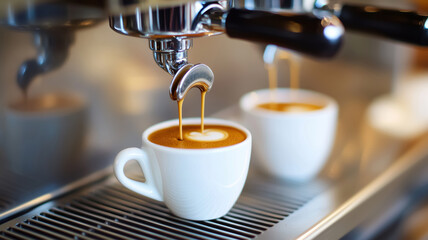 Close up of a coffee machine making espresso
