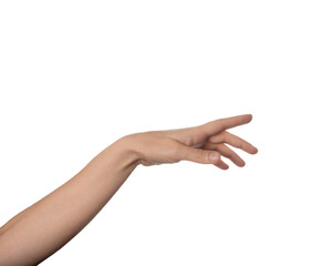 Gesture of helpless or asking help or sign for lust isolated on png transparent background. Carrying for you. Gentle motion. Close up of hand trying to reach for someone or something. 