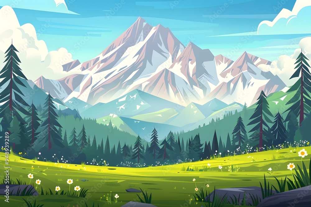 Canvas Prints Mountain Landscape With Snowcapped Peaks And Forest