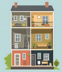 Cross Section Interior House Design Illustration