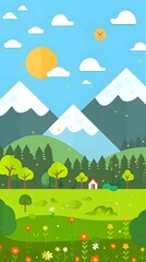 Beautiful Cartoon Spring Landscape Illustration