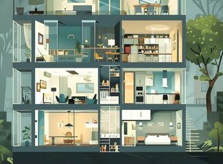 Modern House Interior Design Illustration