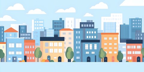 Fototapeta premium Flat Design Cityscape with Colorful Buildings and Trees