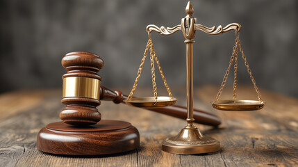 Justice and Democracy: A large gavel and scales of justice symbolizing fair democratic processes.