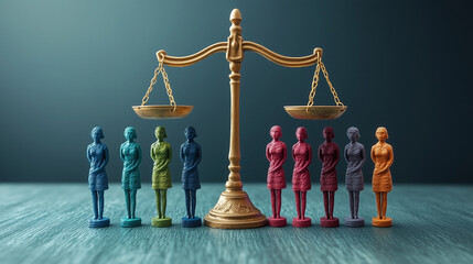 Equality before the Law: Scales of justice balanced, with diverse people standing on either side.
